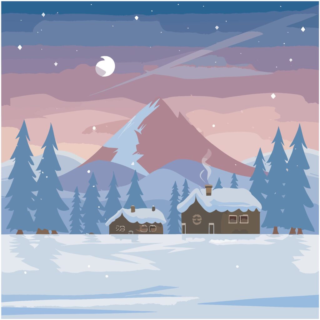 Seasonal winter landscape illustration vector. Free Vector