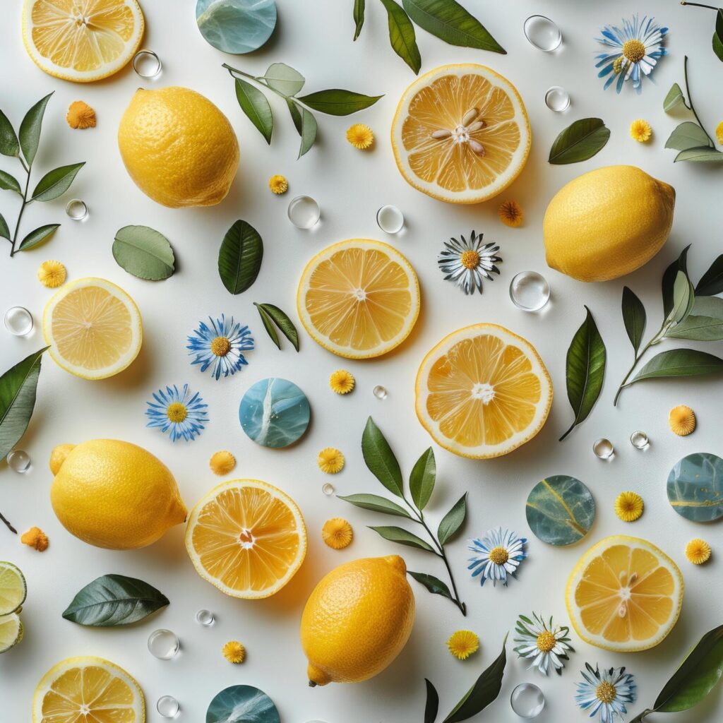 Blue Swirl Cake With Lemon and Daisies on a White Background Stock Free