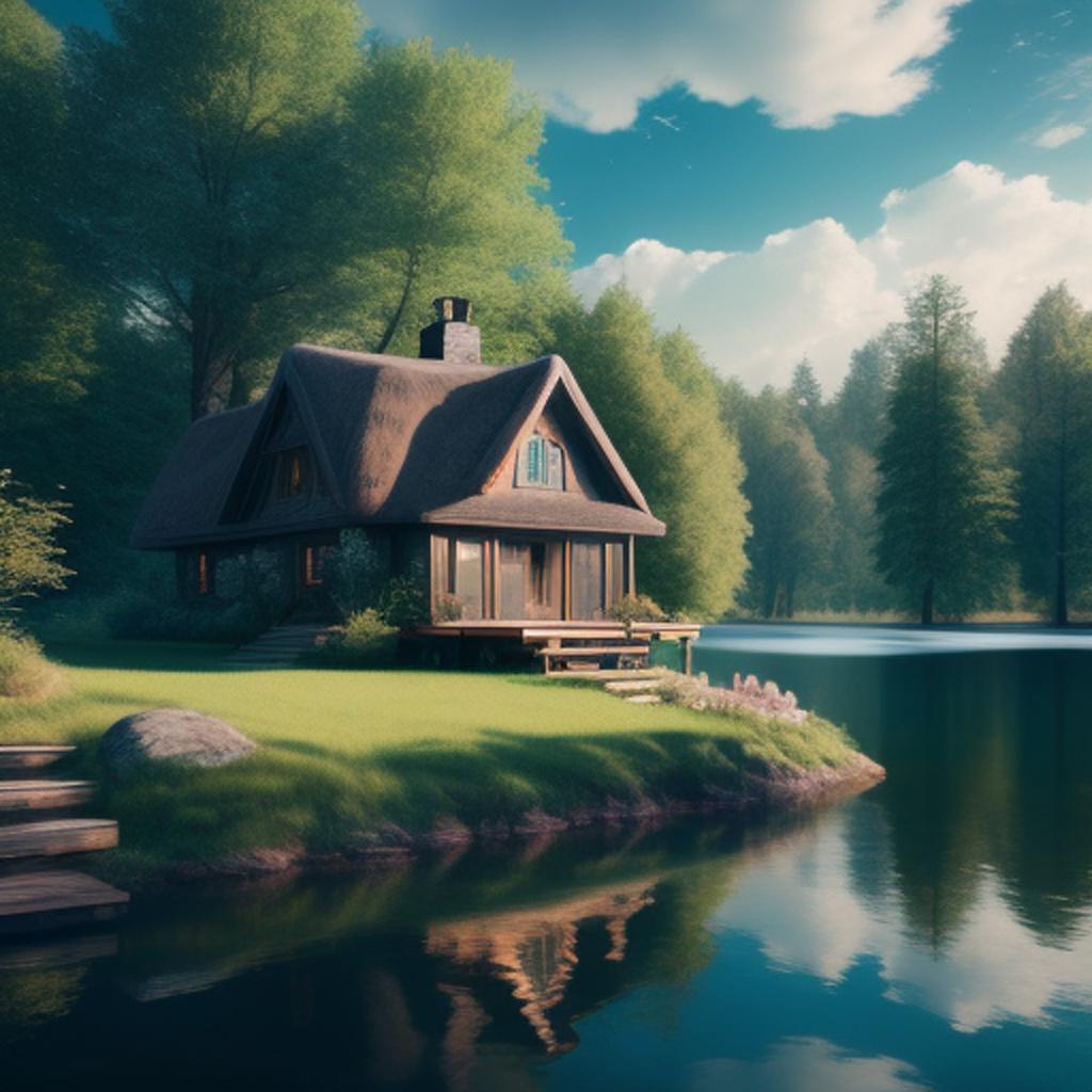 Cottage by the lake by @ai_generated