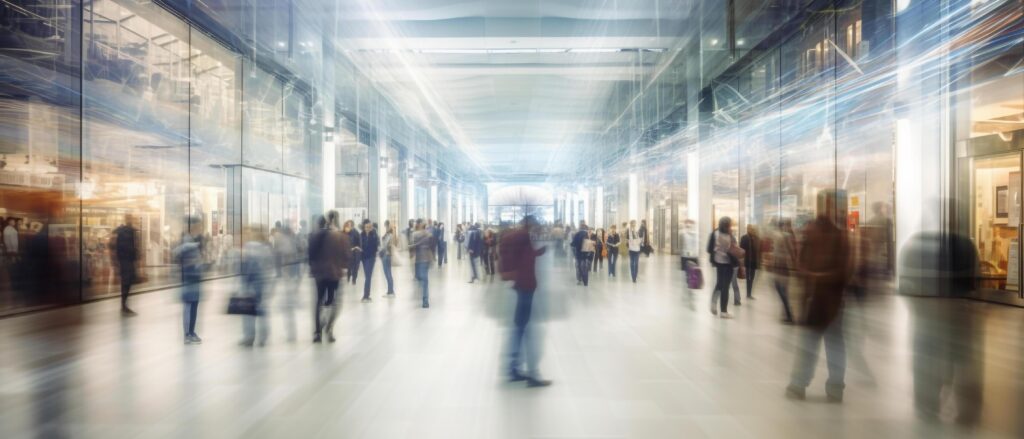 group of people go shopping in fast movement in mall, Stock Free