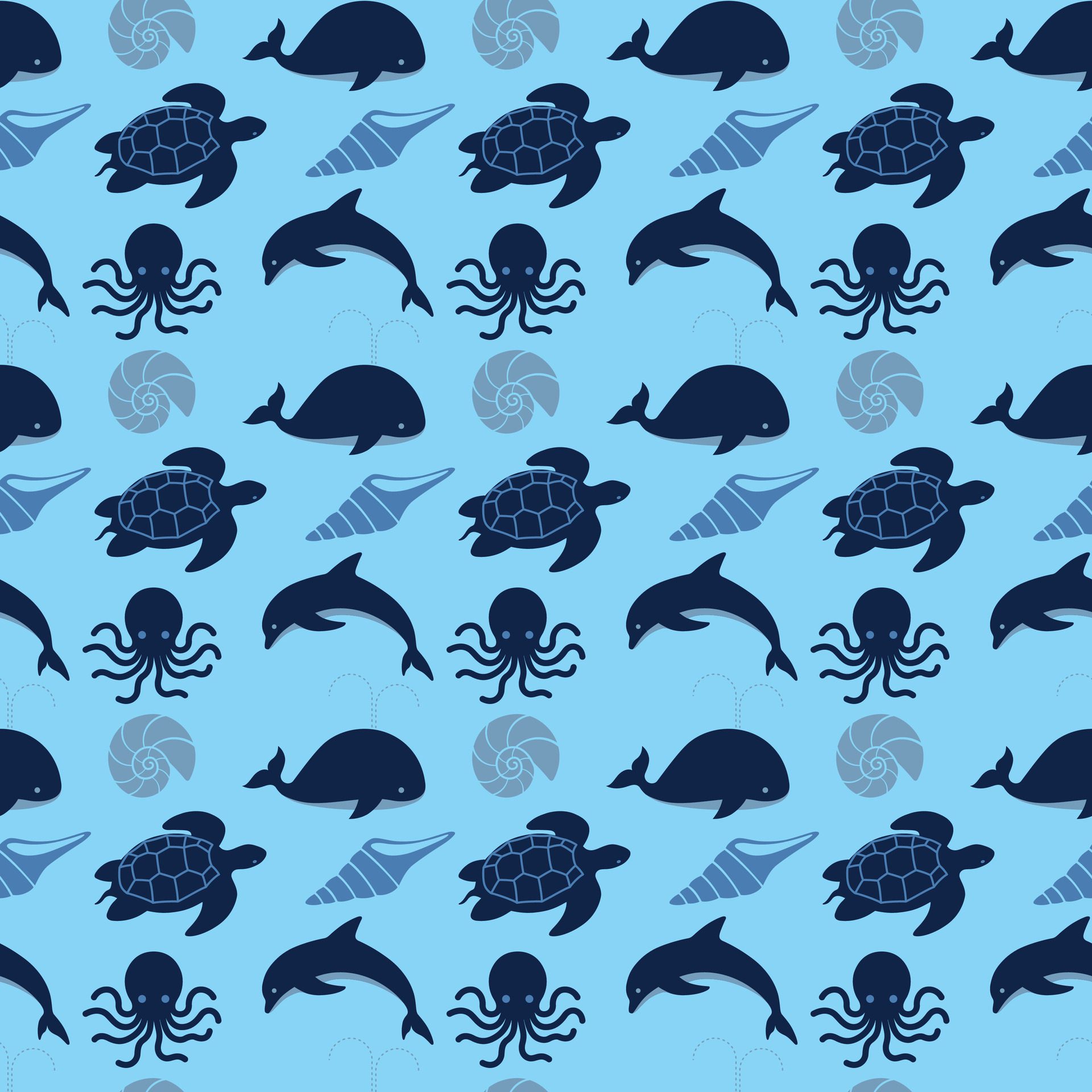 Ocean Blues Seamless Pattern Design Free Vector