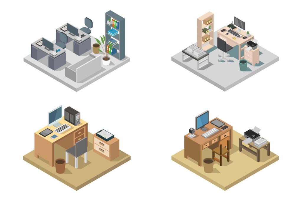 Office workplace isometric on white background Free Vector