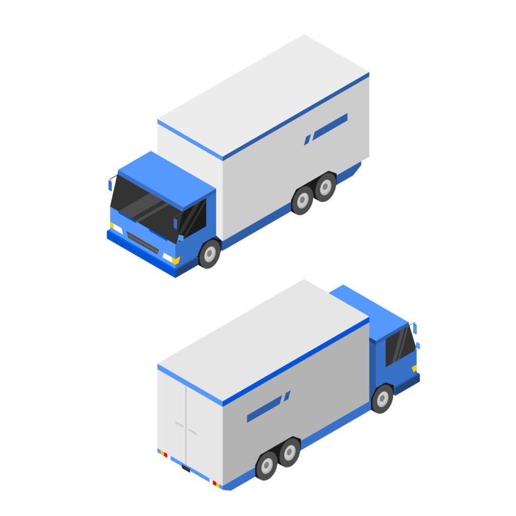 isometric heavy box truck on white background illustration Free Vector