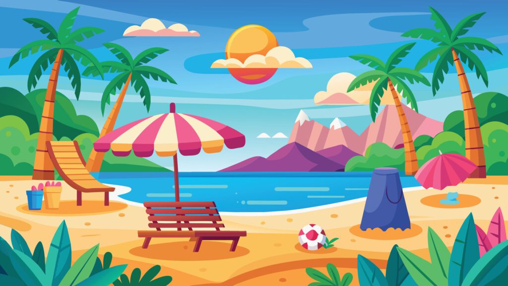 Summer beach scene banner design background Free Vector