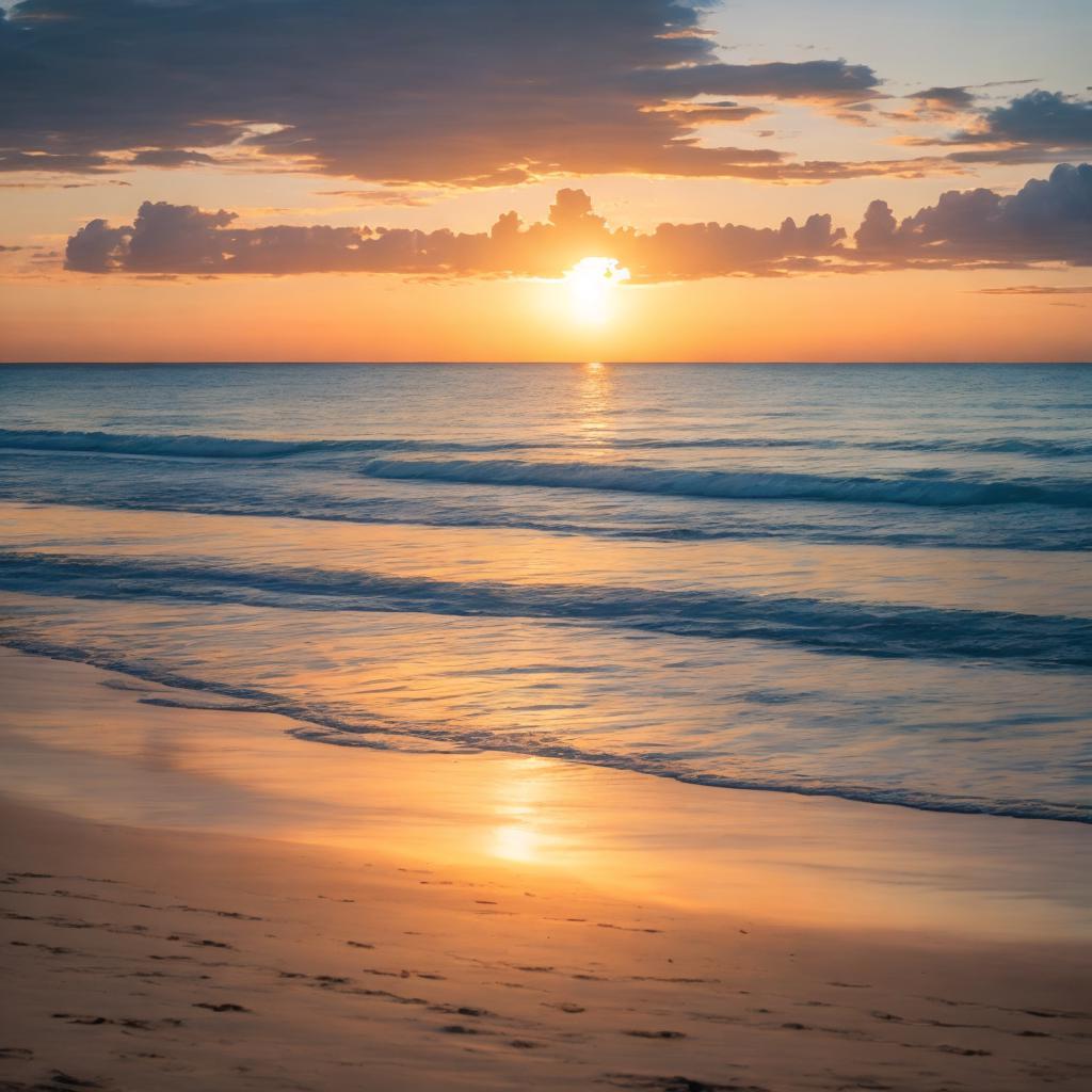 Beach sunset, serene horizon by @ai_generated