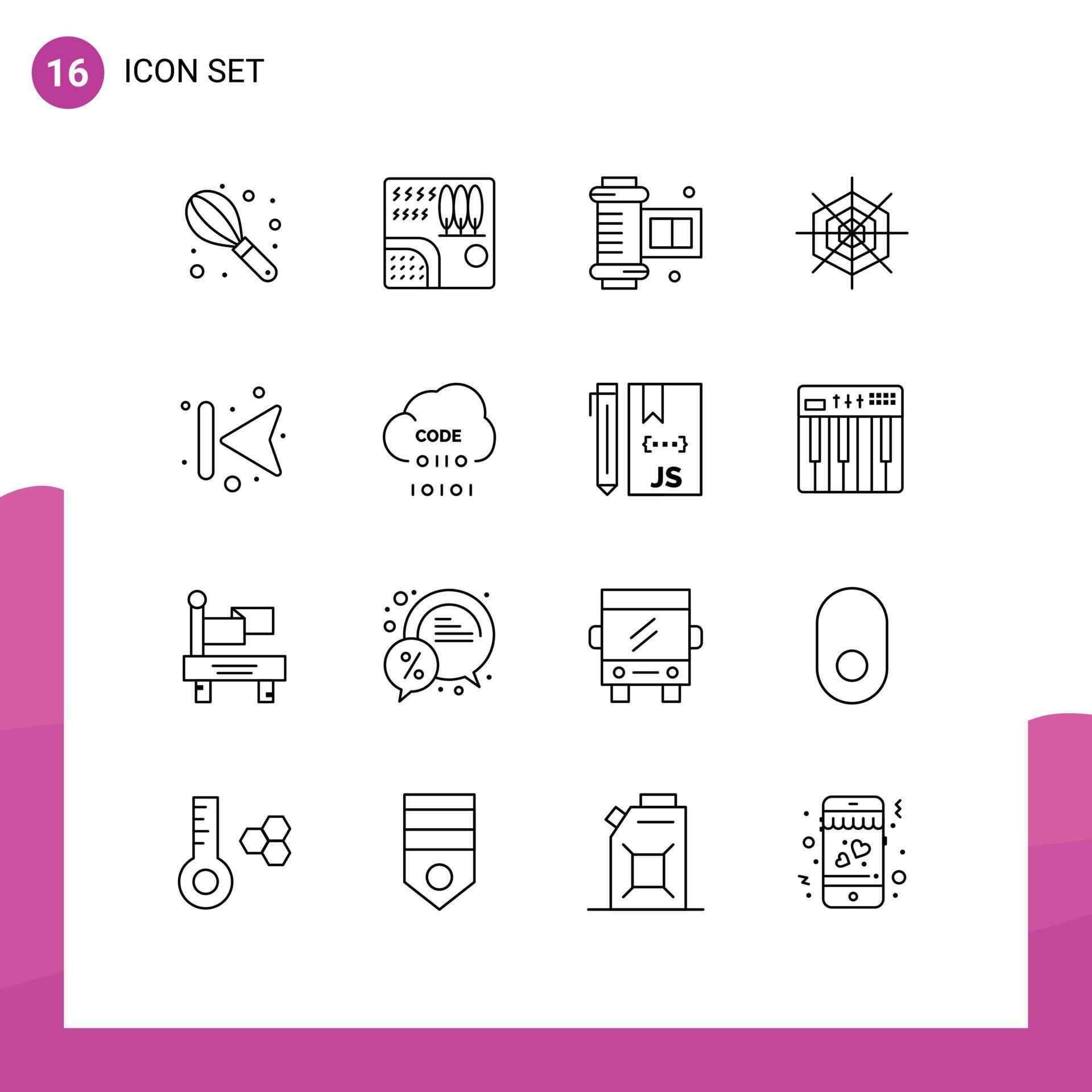 Group of 16 Outlines Signs and Symbols for left forward ancient camera roll arrows holiday Editable Vector Design Elements Stock Free