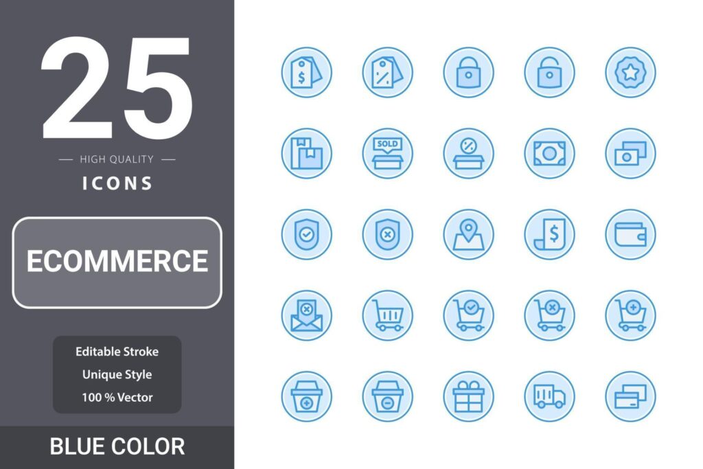 
									Ecommerceicon pack for your web site design, logo, app, UI. Ecommerce icon blue color design Stock Free