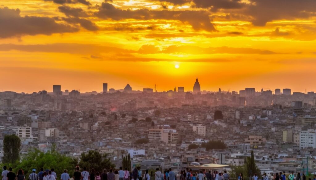 Sunset illuminates ancient city skyline, famous monument backlit by twilight generated by AI Stock Free