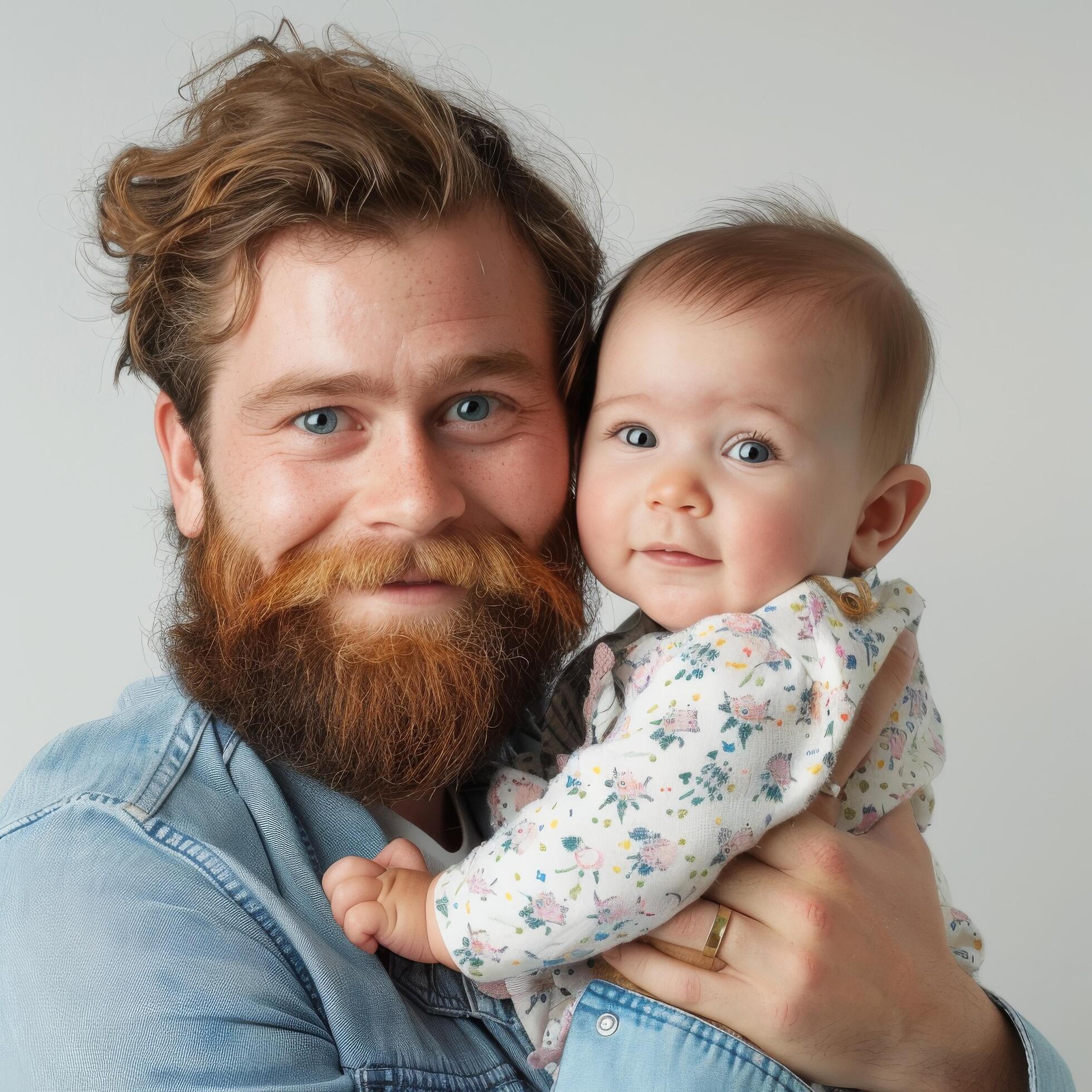 Father holding his baby daughter for a family portrait Stock Free