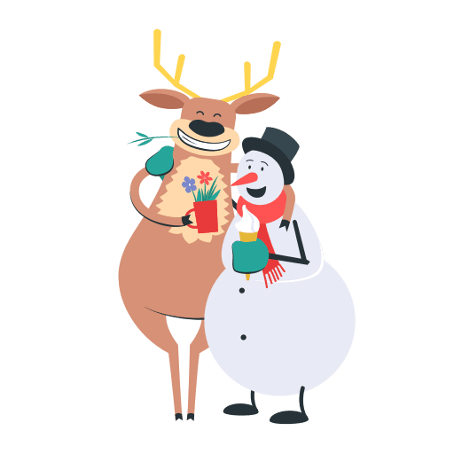 Snowman, deer, friends illustration