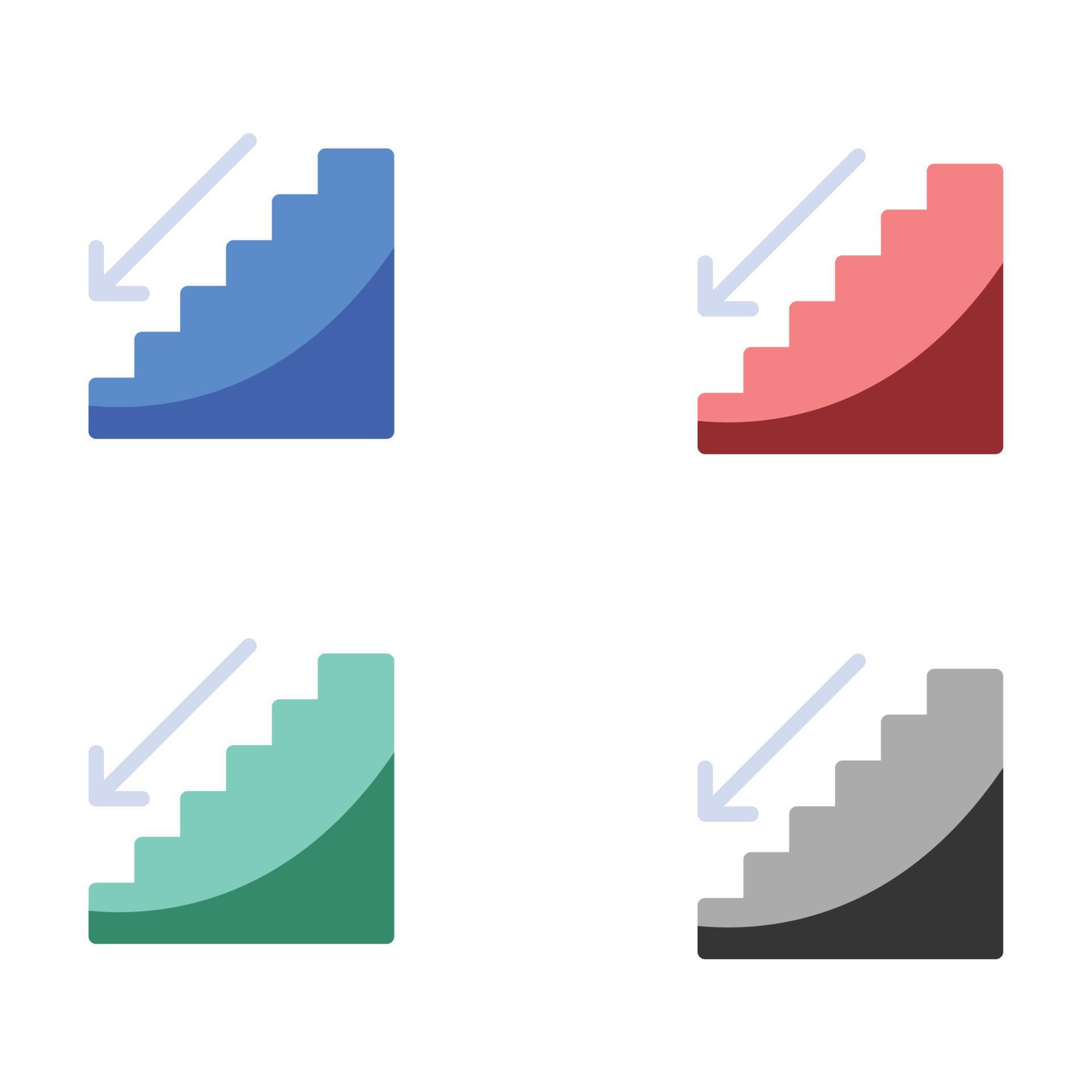 Down the ladder icon, Downfall icon, Dropdown bars graphic with the downfall arrow icon, stairs with arrow icons in multiple colors Stock Free