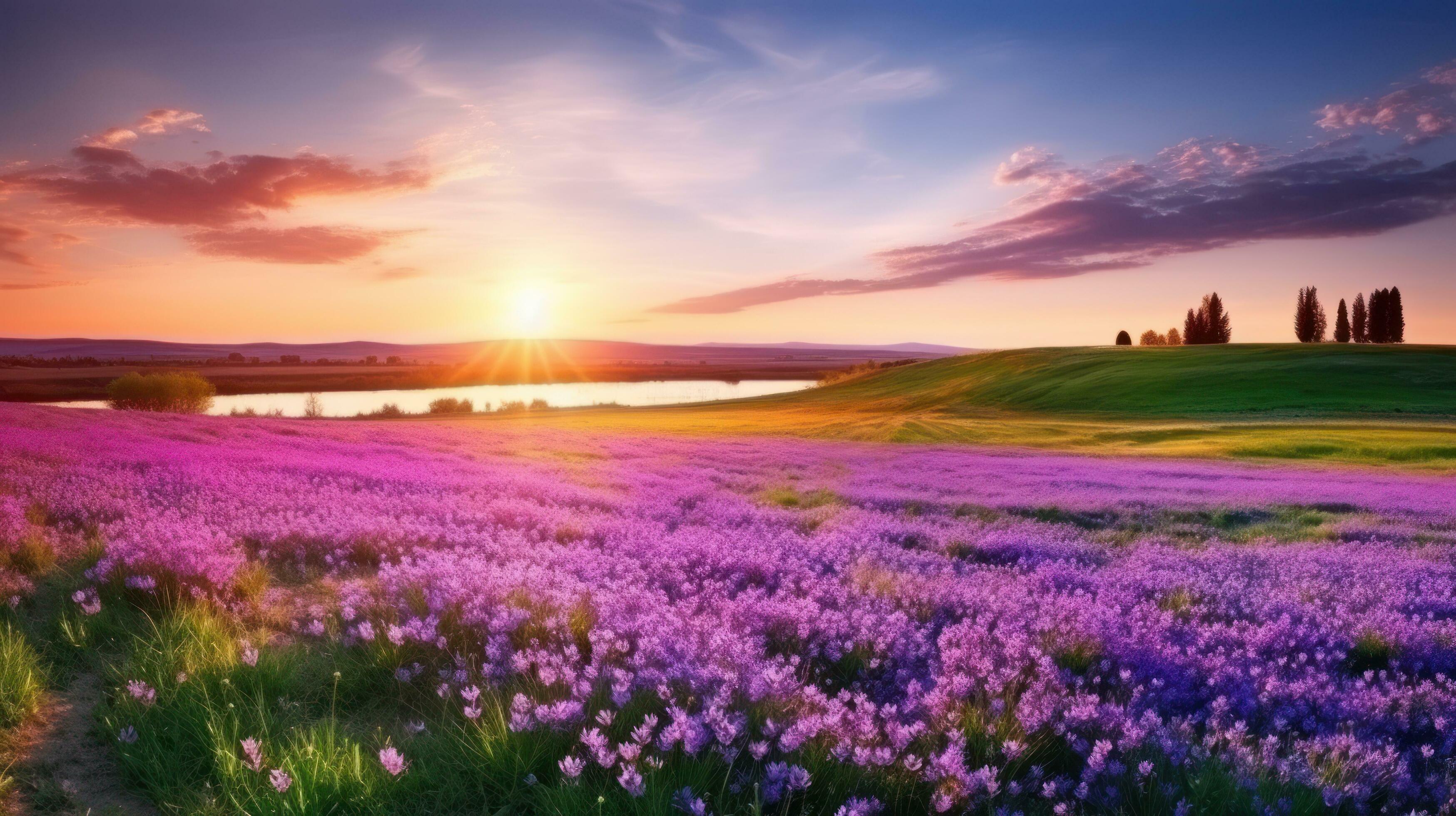 Lavender flowers landscape Stock Free