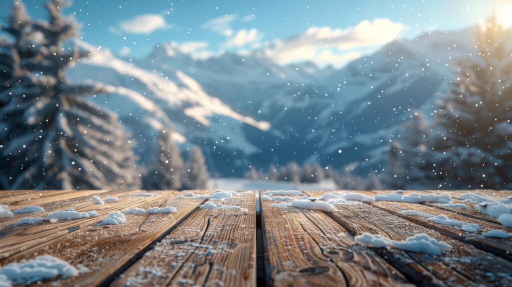 Wooden Table With Mountain Background Stock Free