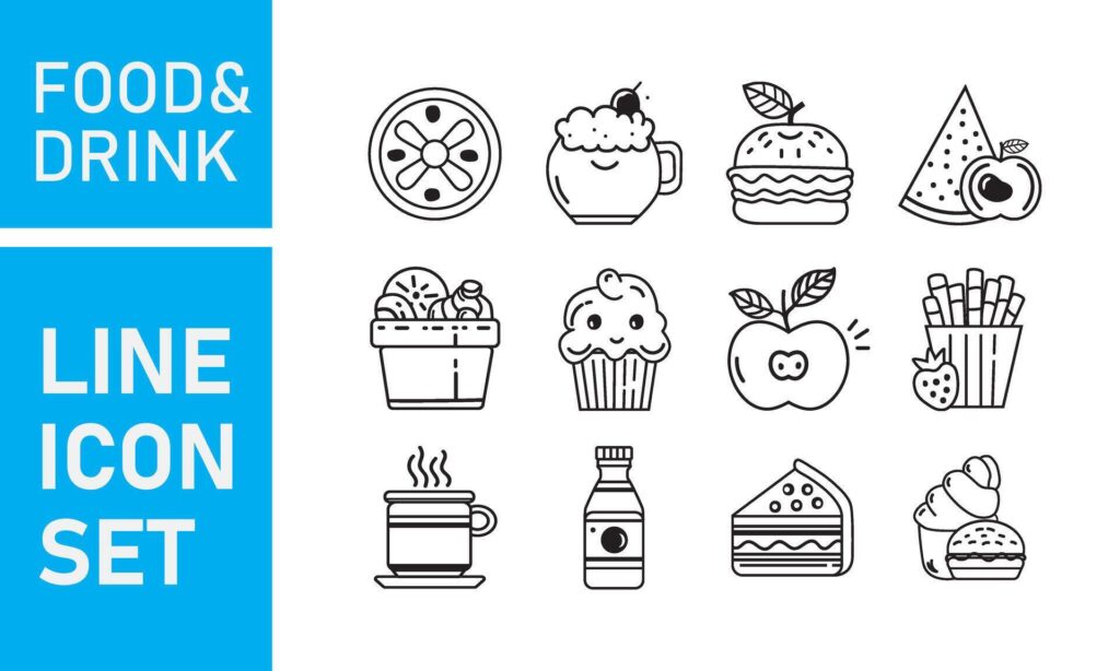 Food and drinks icon. Restaurant line icons set. Stock Free