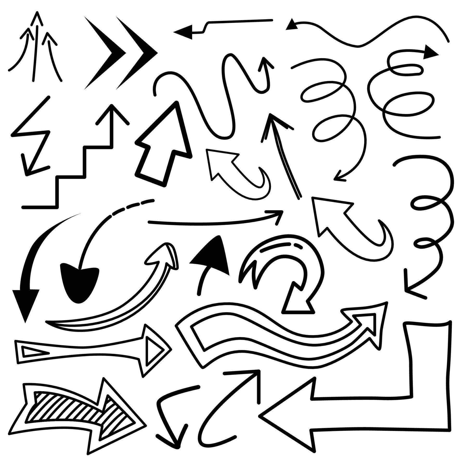 Abstract Arrow hand drawn doodle set vector illustration Stock Free