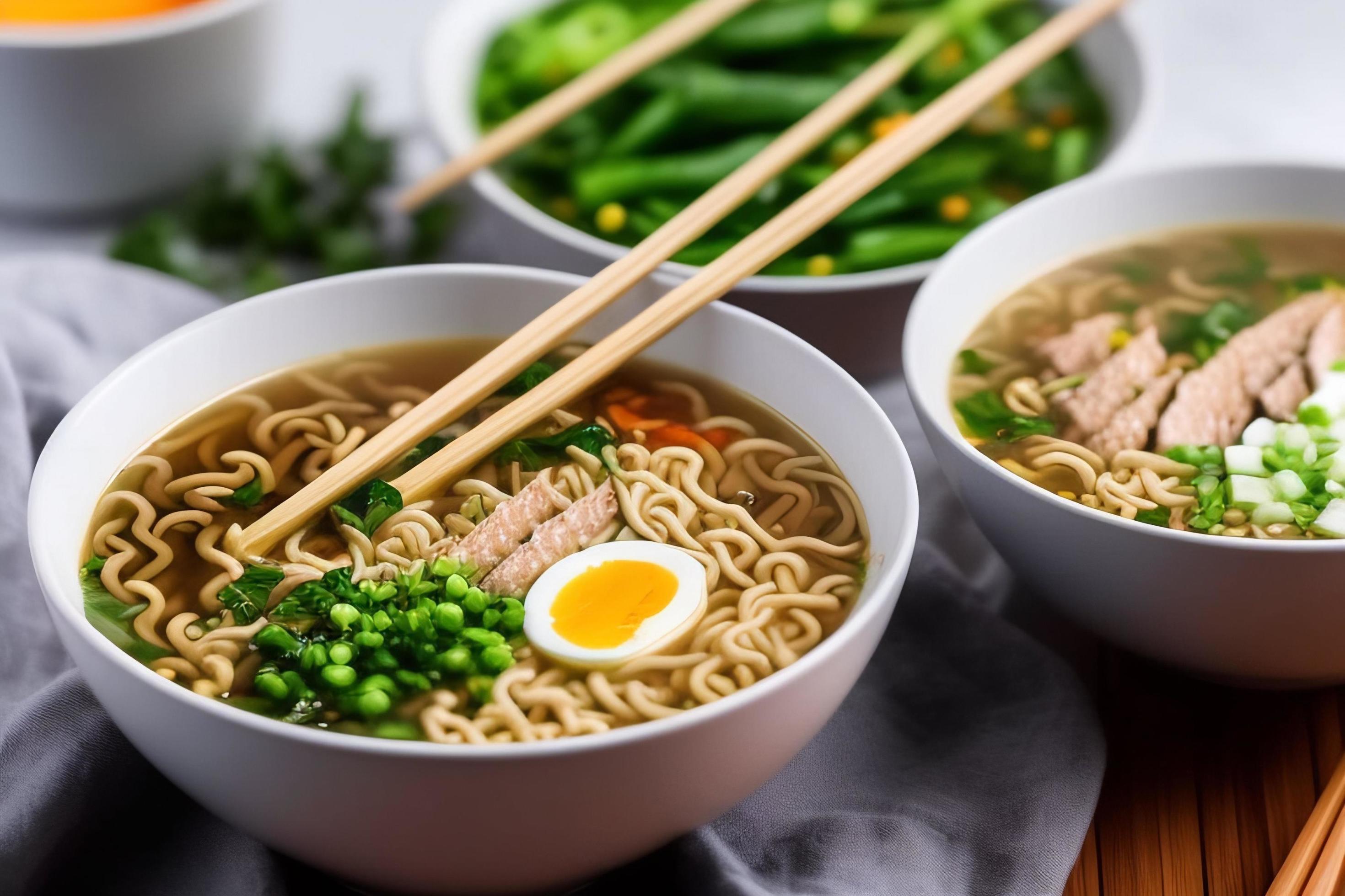 Delicious noodles. Fast food meal with appetizing pasta and chopsticks. Stock Free