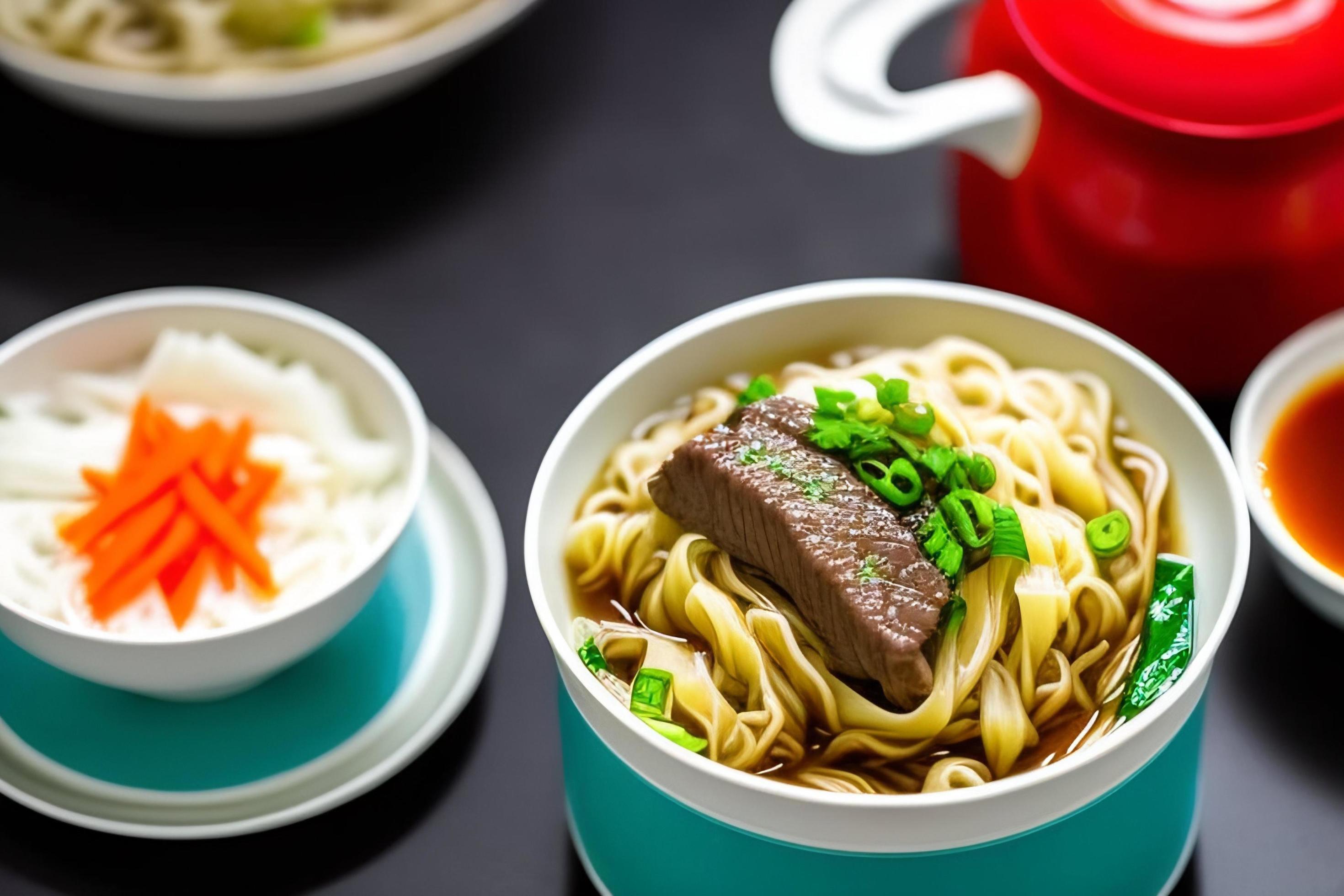 Delicious noodles. Fast food meal with appetizing pasta and chopsticks. Stock Free