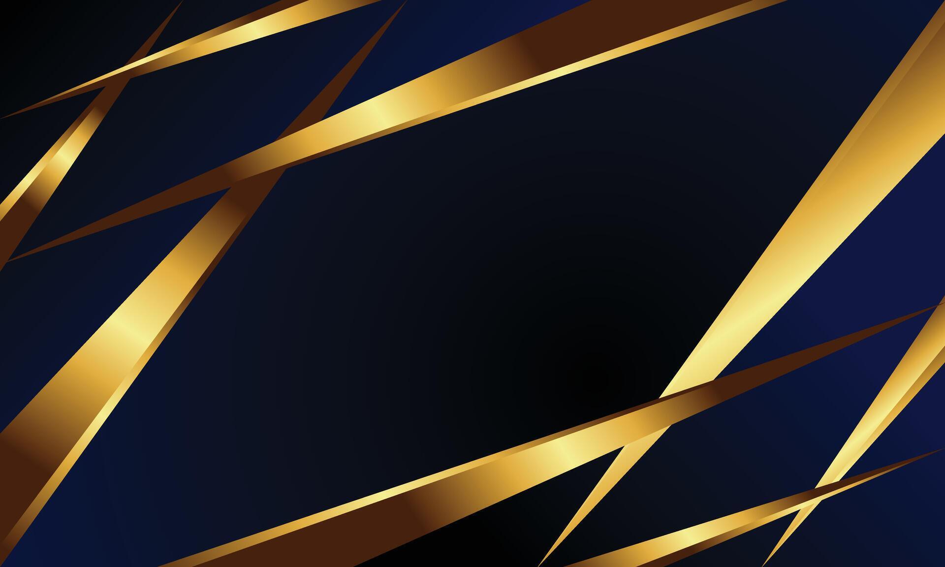 Geometric shape with gold arrow bar on crossed lines and dark blue background Stock Free