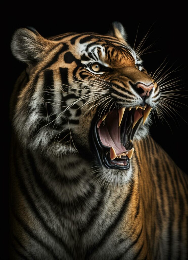 free tiger or lion portrait dark background. Ai Generated Free Photo