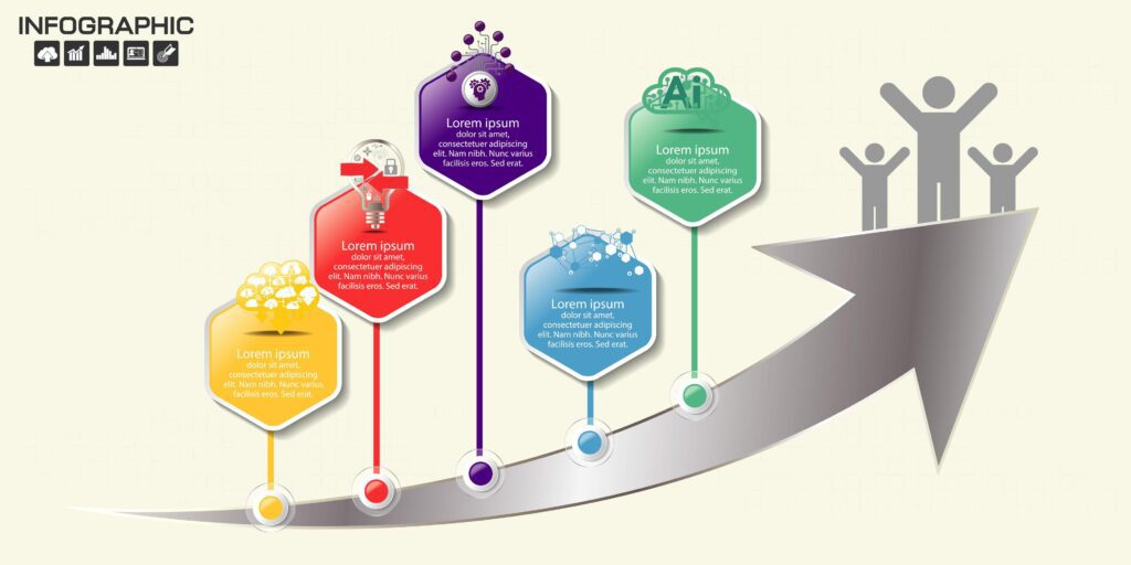 Modern hexagon infographic on metallic arrow Stock Free