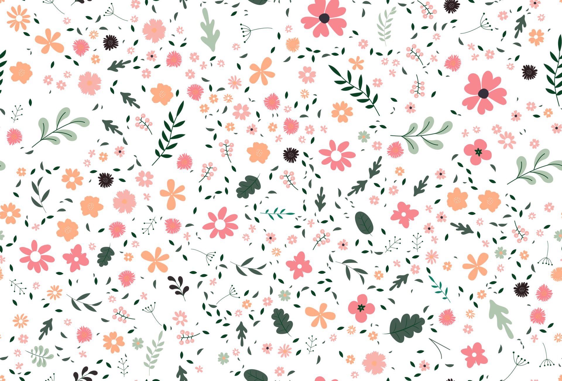 Cute colorful vector texture with flowers, leaves and plants Free Vector