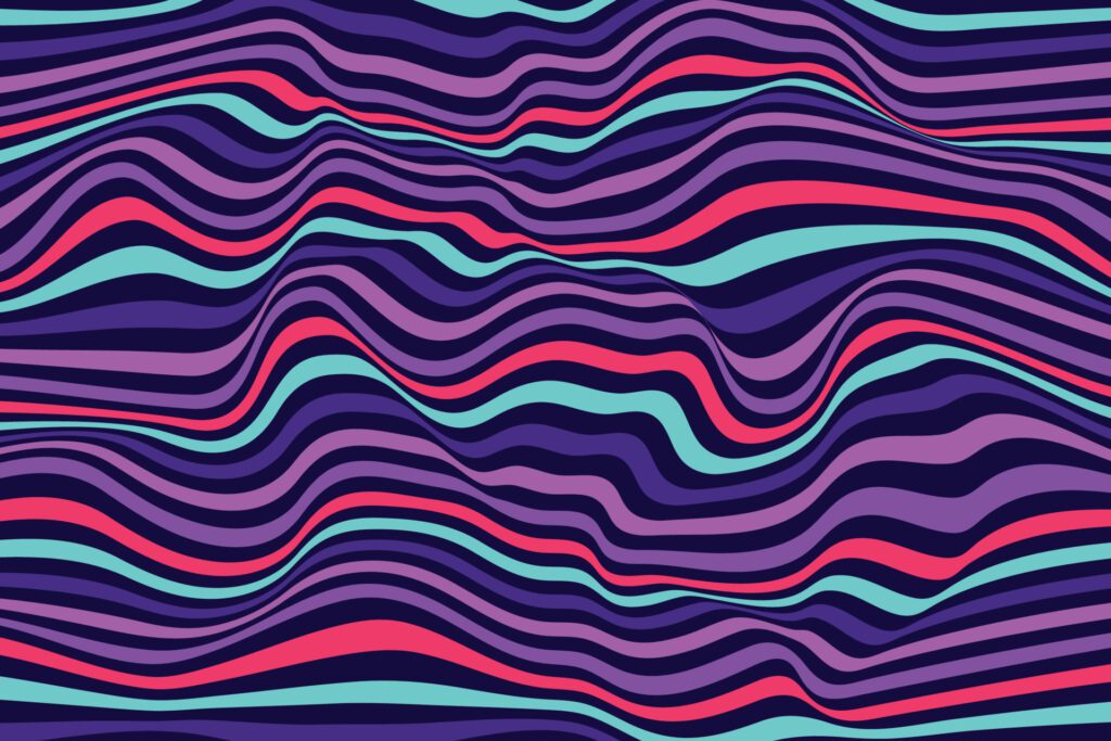 Violet wavy wallpaper surface. Multicolor curved lines background design. Trendy wave folds pattern texture Free Vector