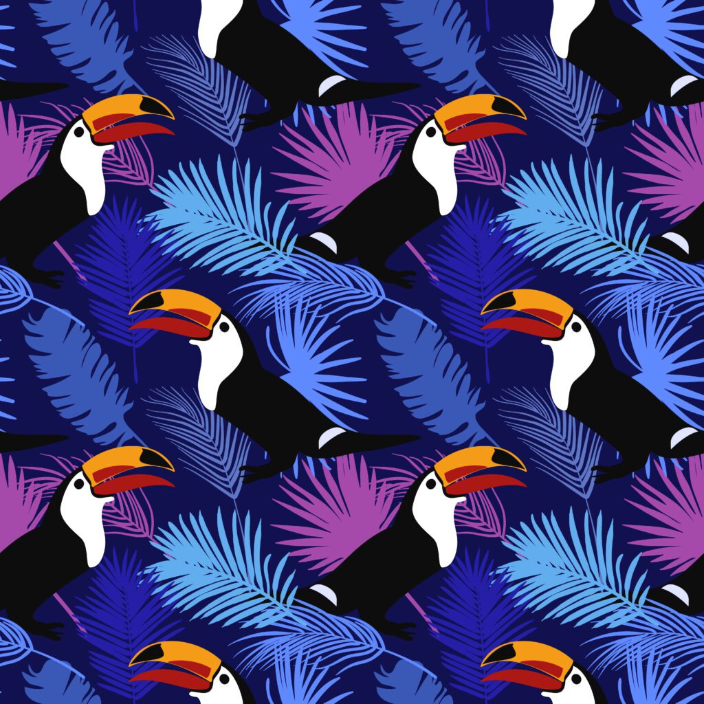 Tropical Bright Pattern with Toucans Seamless Pattern Free Vector