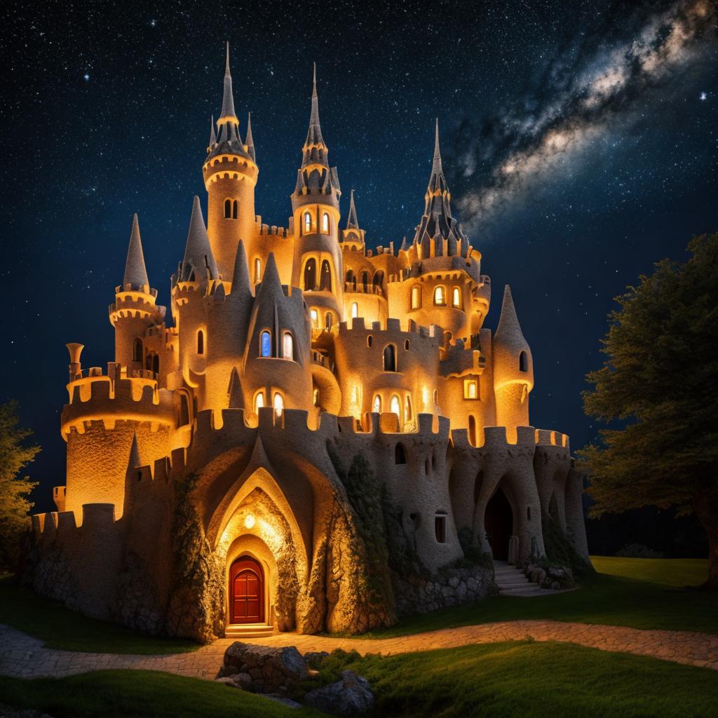 Cozy small castle, galaxy, by @ai_generated