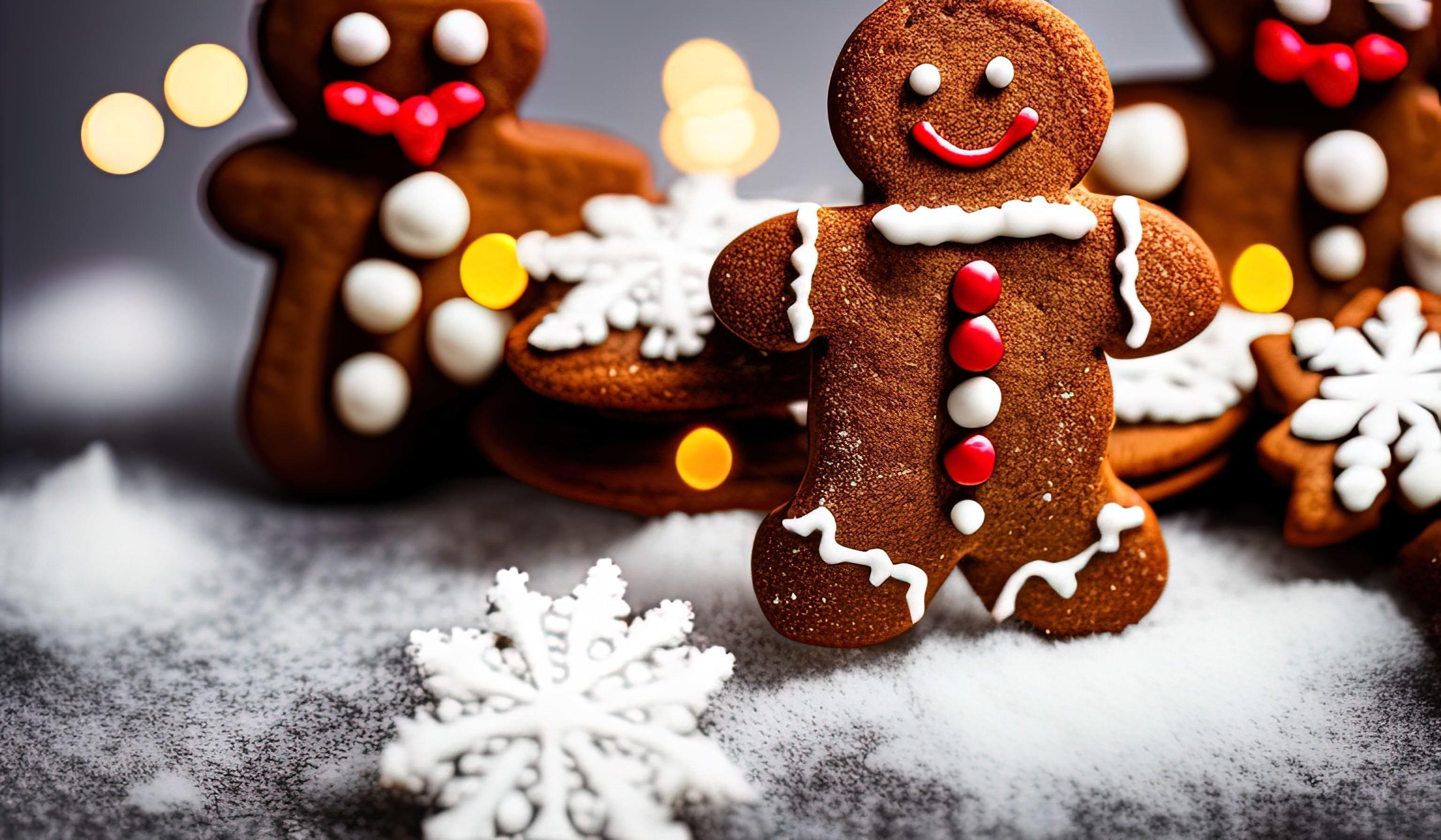 professional food photography of a Three gingerbread man cookies fall Stock Free