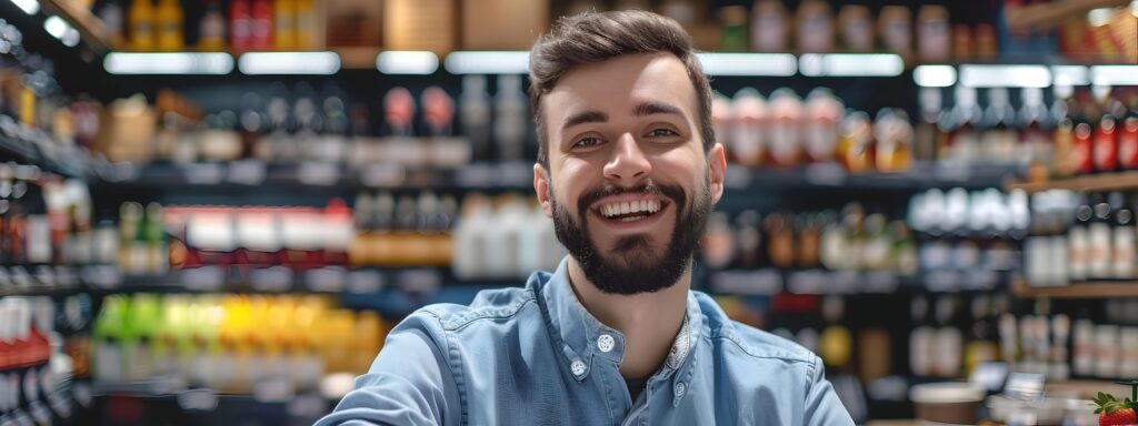 Cheerful Small Business Owner Proudly Stands in His Retail Store Stock Free