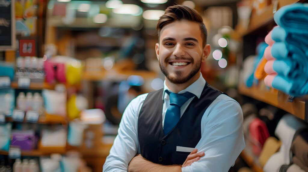 Confident Young Business Professional Smiling in Retail Store Stock Free