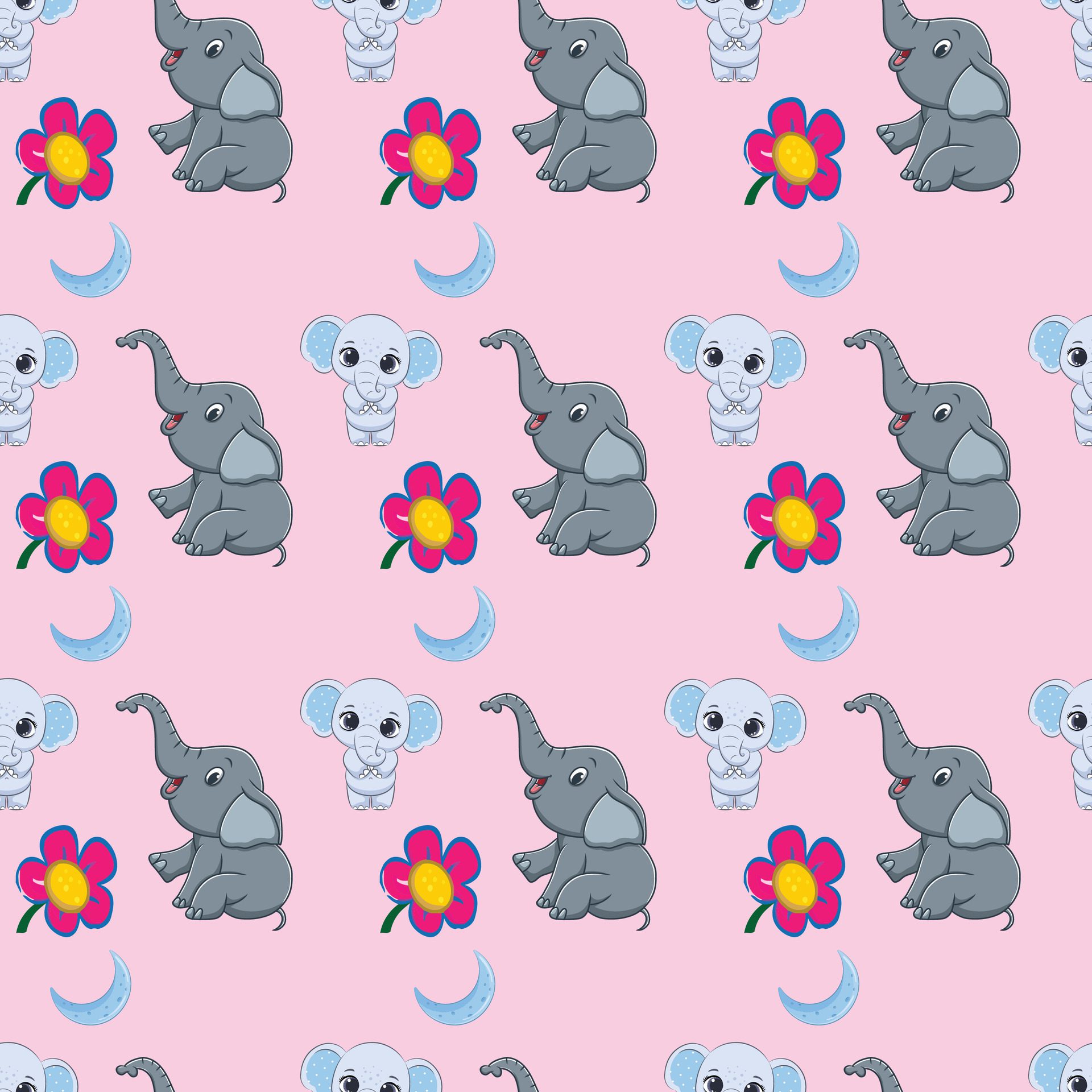 Happy Elephant Seamless Pattern Design Free Vector