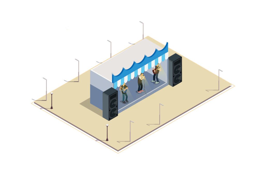 isometric Illustration of a Music Event stage, 3d Concept Isometric View of Concert Party Background and Stage Landscape. Free Vector