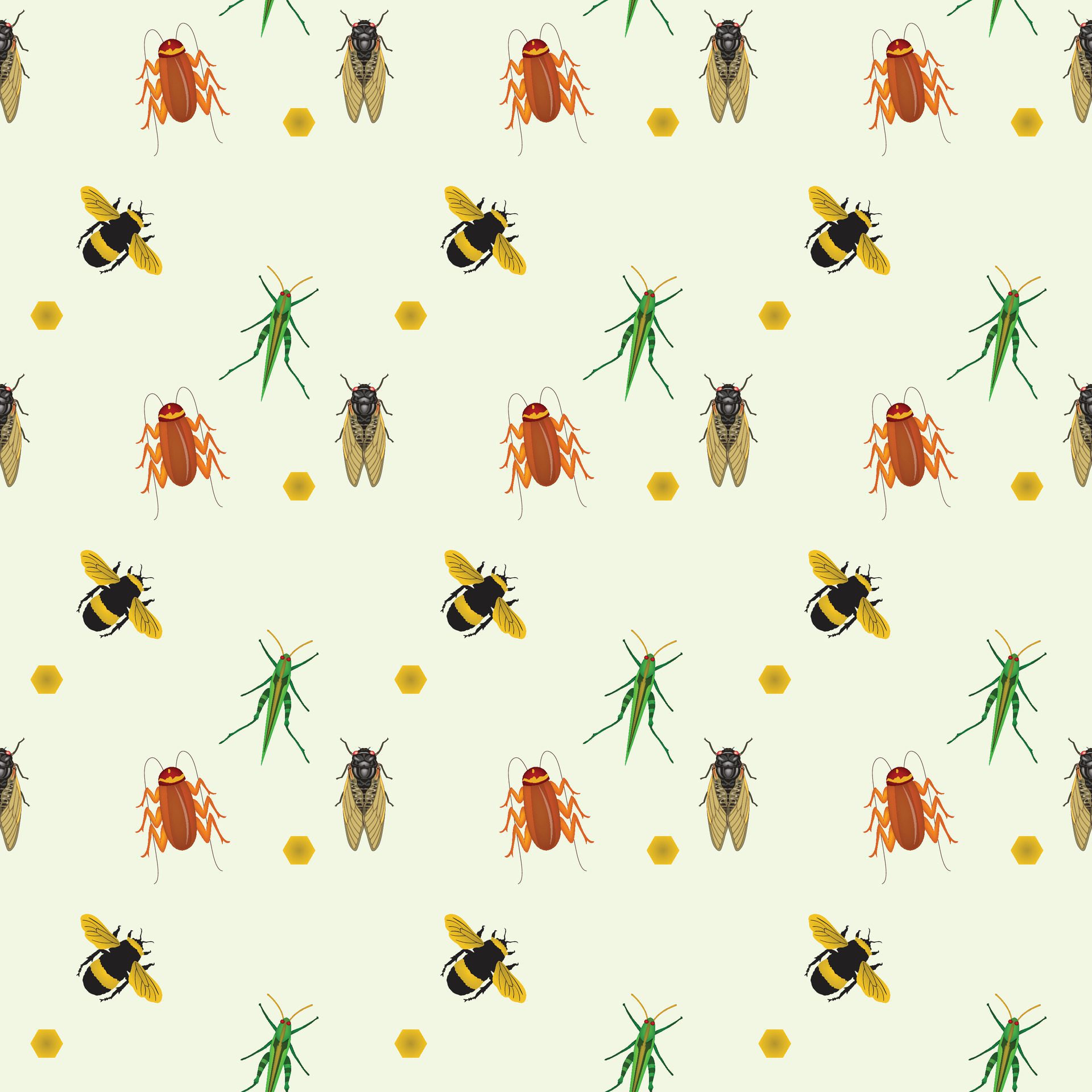 Cute Insects Seamless Pattern Design Free Vector