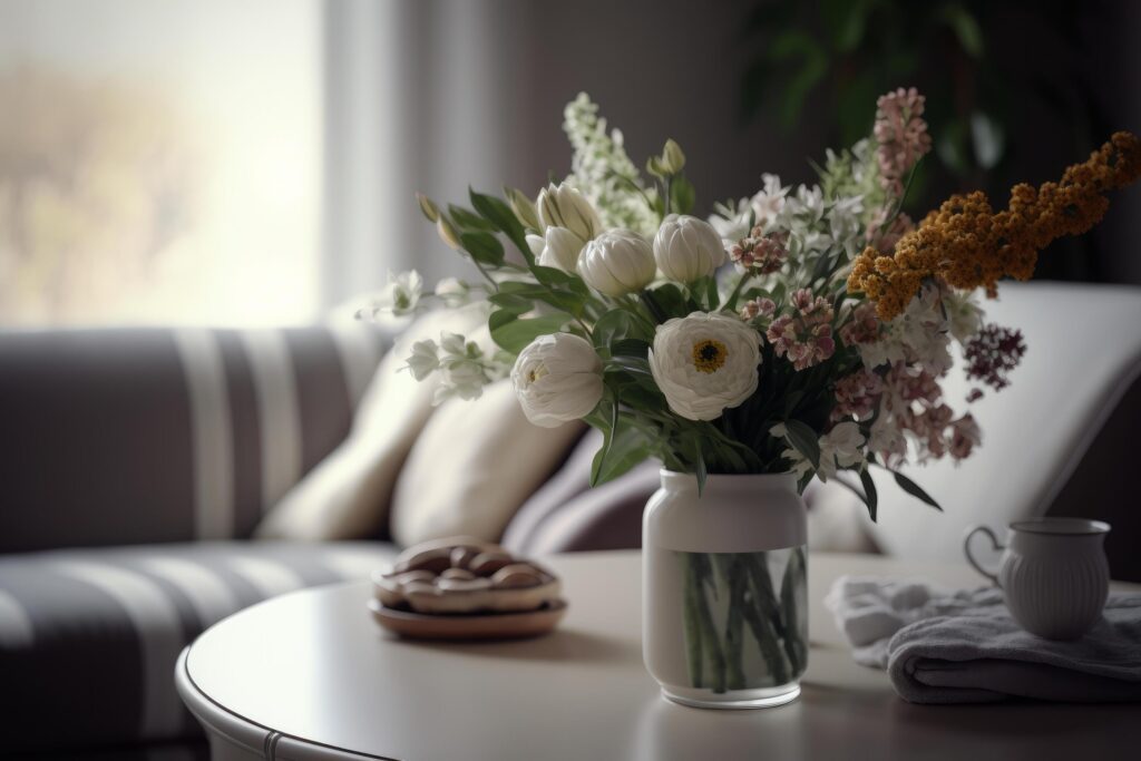 Interior design with flowers in vase. Illustration Stock Free