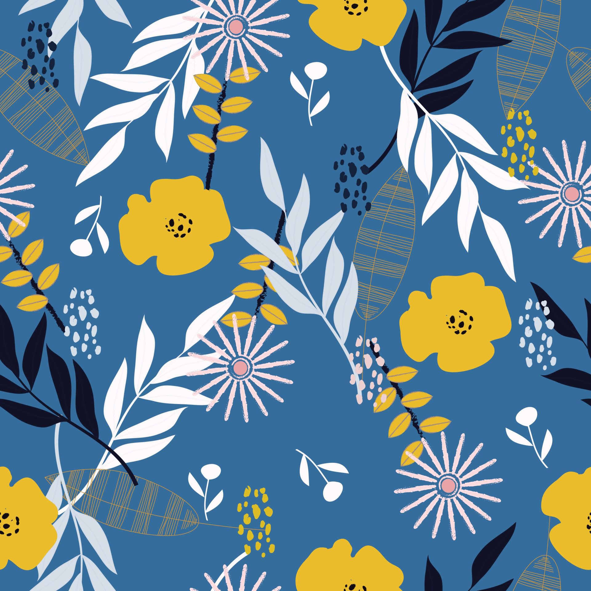 Abstract floral surface pattern seamless on blue background Free Vector