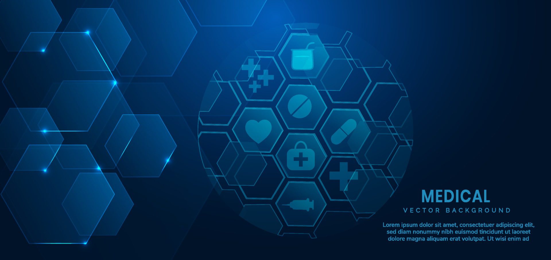 Abstract blue hexagon pattern background.Medical and science concept and health care icon pattern. Free Vector