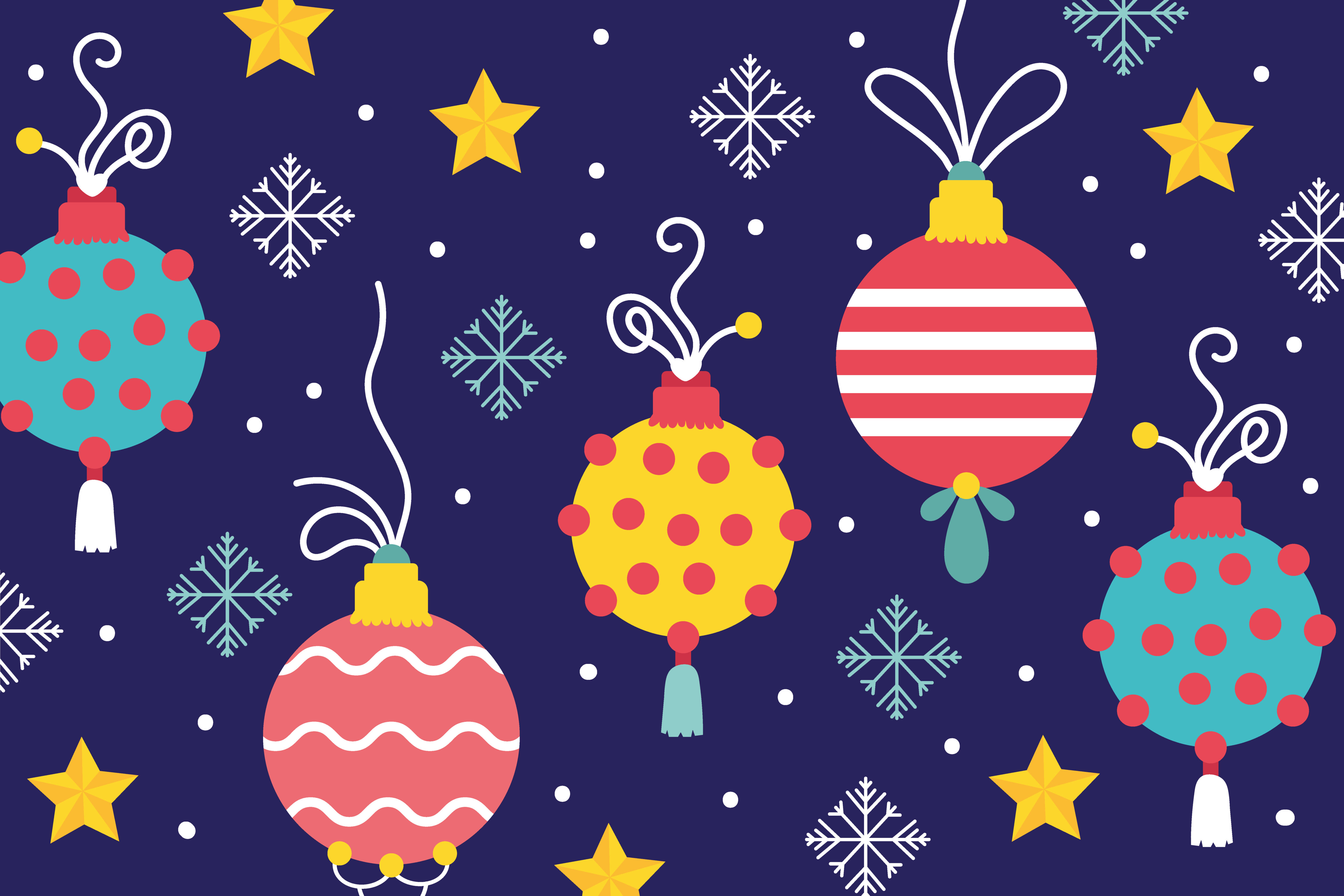 Merry Christmas celebration card with ornaments pattern Free Vector