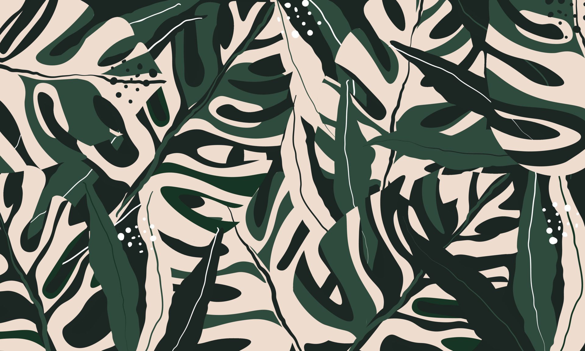 Modern exotic jungle plants illustration pattern Free Vector