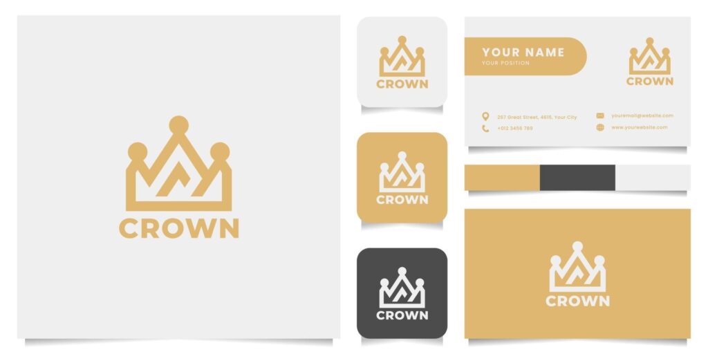 Simple and Minimalist Crown Logo with Business Card Template Stock Free