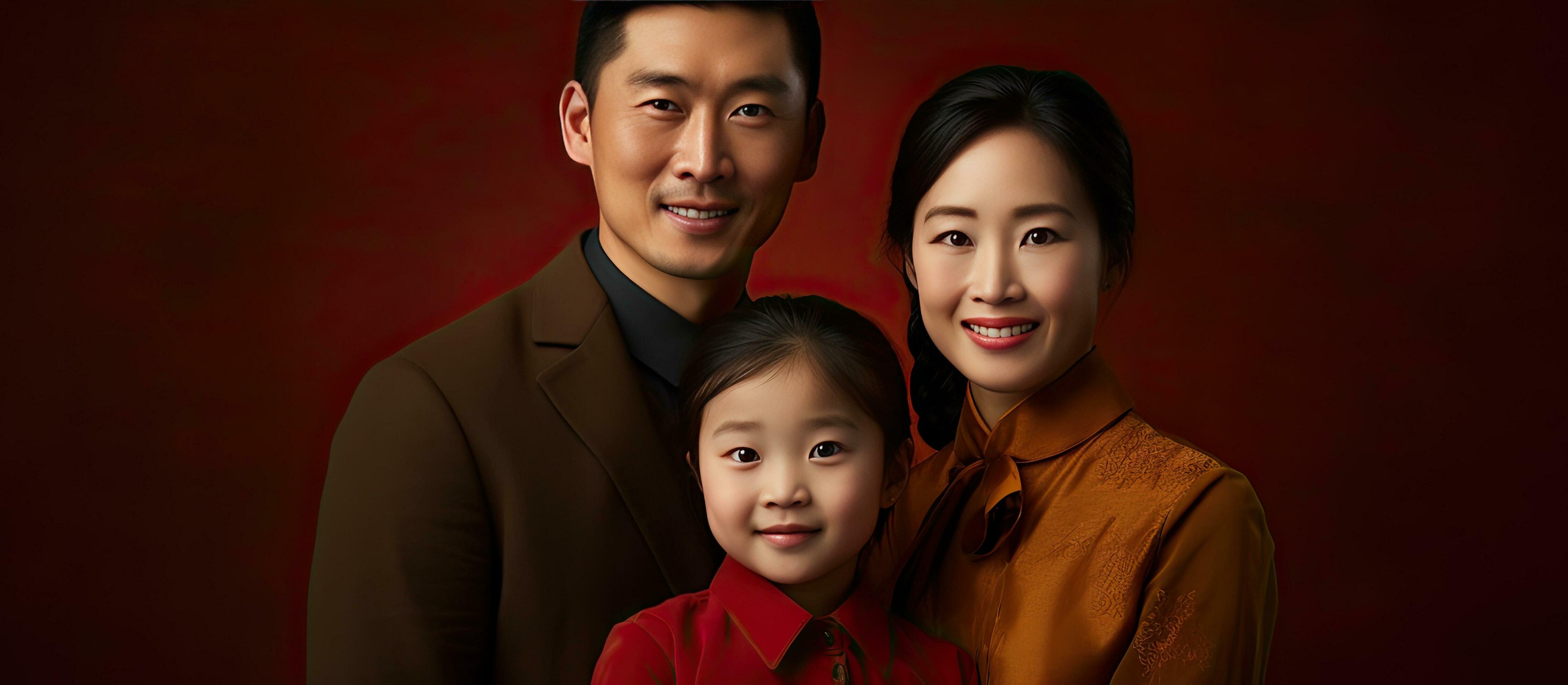 Portrait of a trio in an Asian family Stock Free