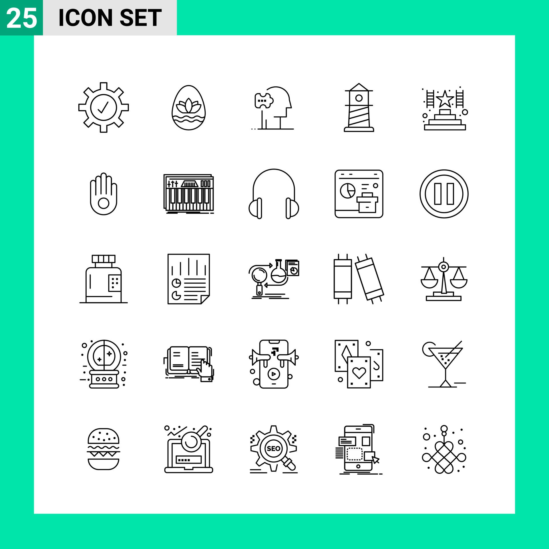 Pack of 25 Line Style Icon Set. Outline Symbols for print. Creative Signs Isolated on White Background. 25 Icon Set. Free Vector