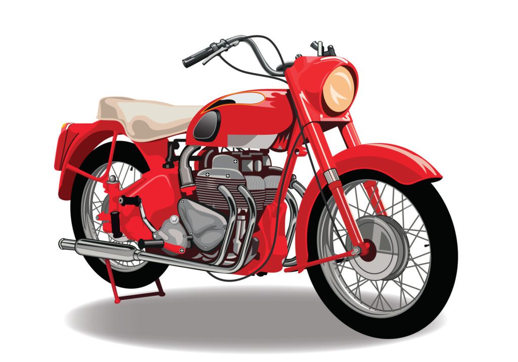 Red classic motorcycle vector with isolated on white background. Free Vector