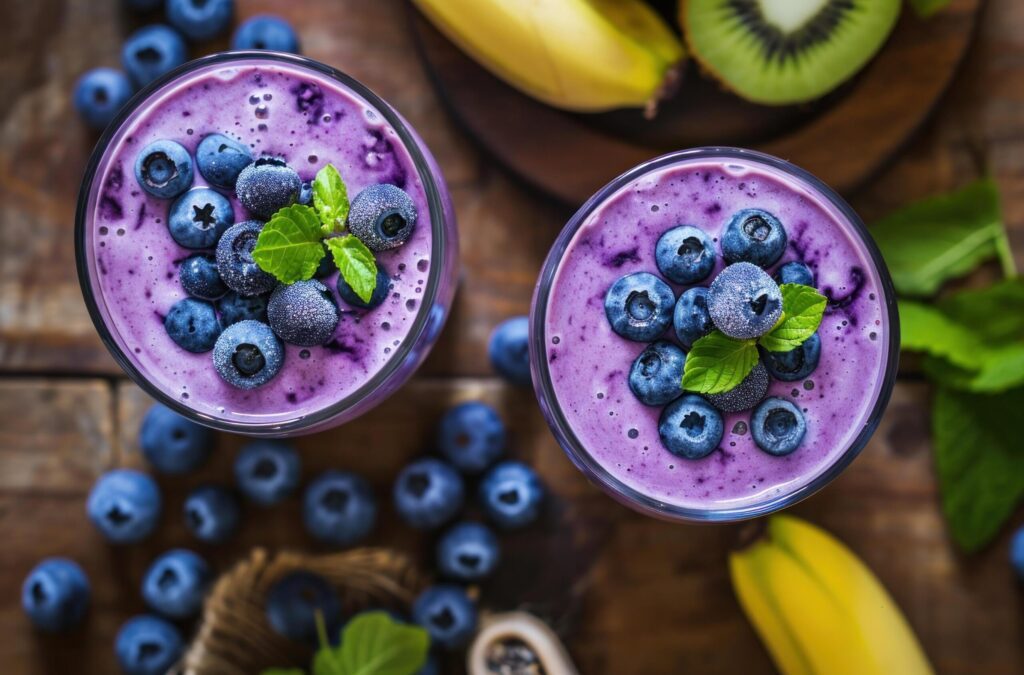 a smoothie with blueberries and cream Free Photo