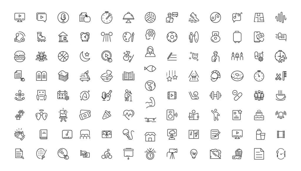 Hobby and recreation linear icons collection.Set of thin line web icon set, simple outline icons collection, Pixel Perfect icons, Stock Free