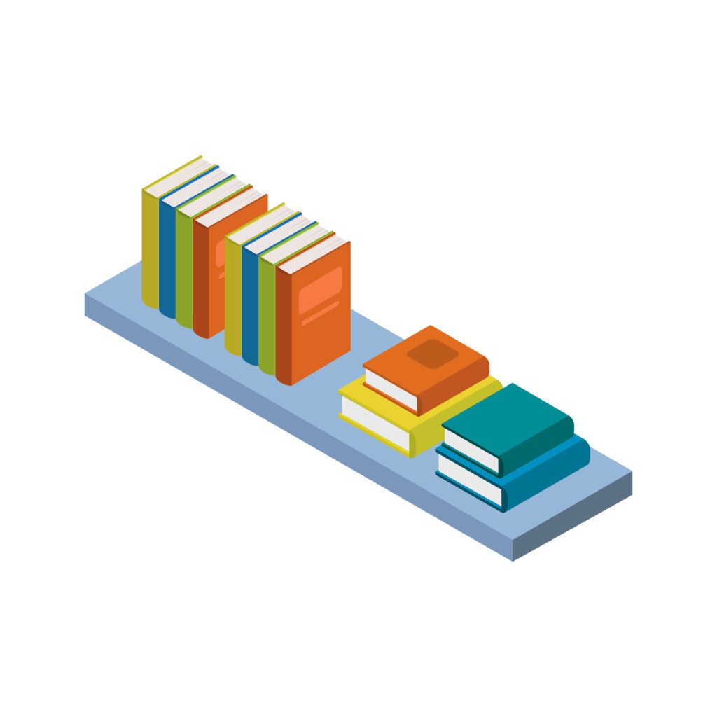 Shelf with isometric books on a background Free Vector