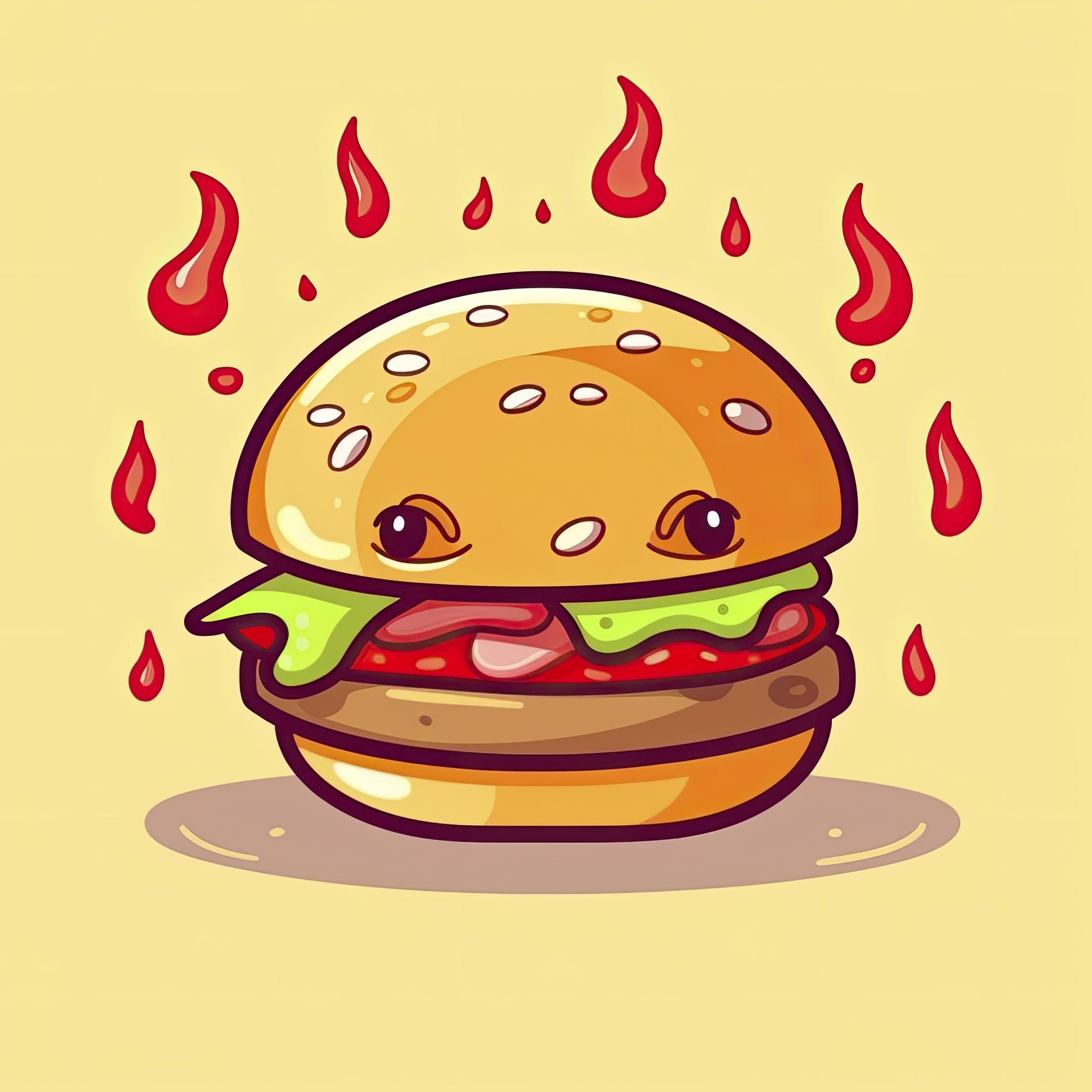 Burger cheese with fire cartoon vector icon illustration. food object icon concept isolated, generat ai Stock Free