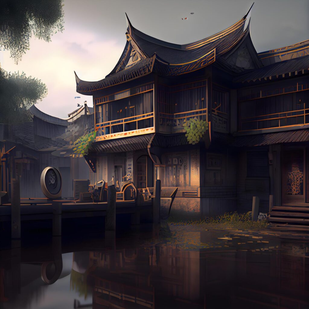 Traditional Chinese style house in the old town, 3d illustration., Image Stock Free