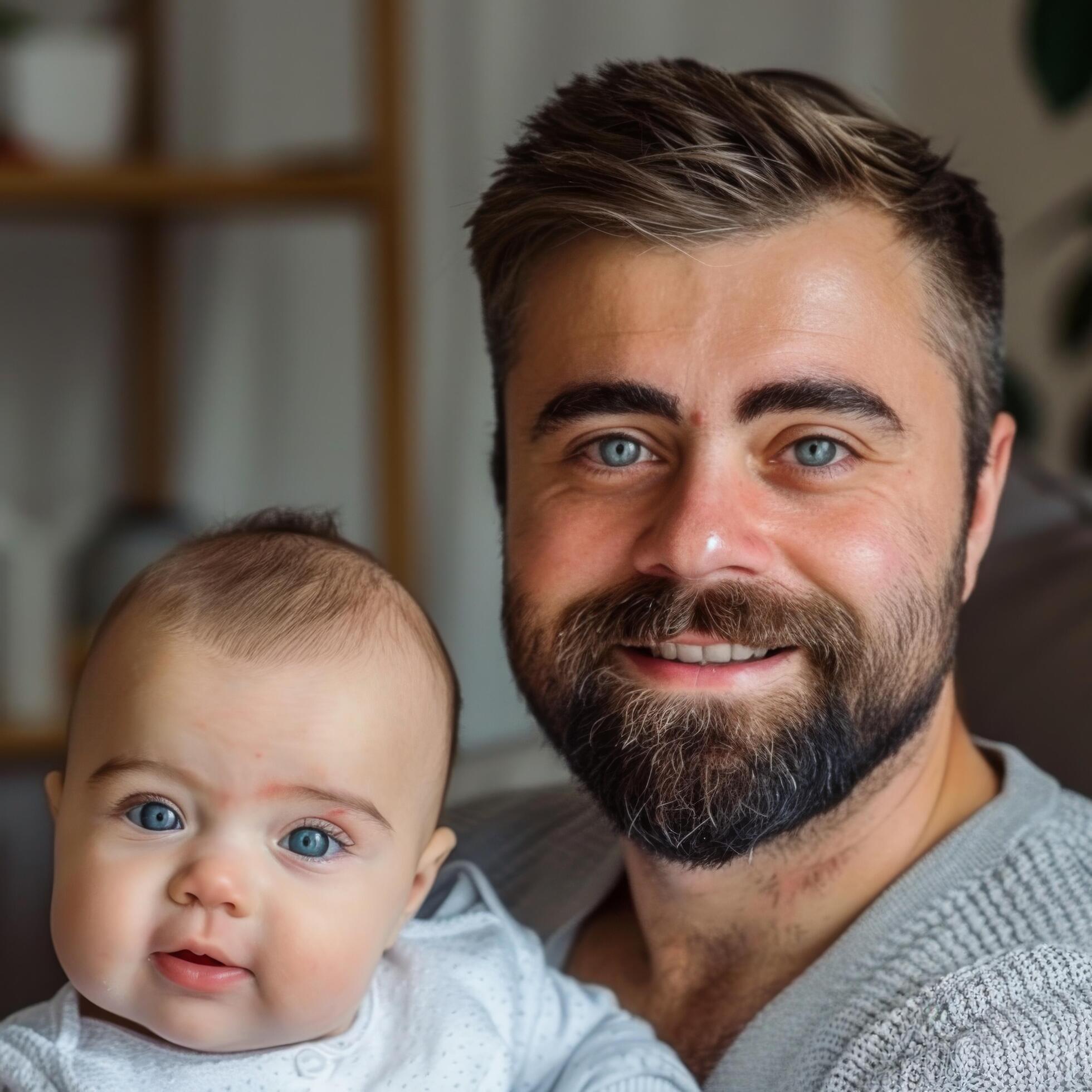 Portrait of smiling father holding an infant suitable for family-related industries Stock Free