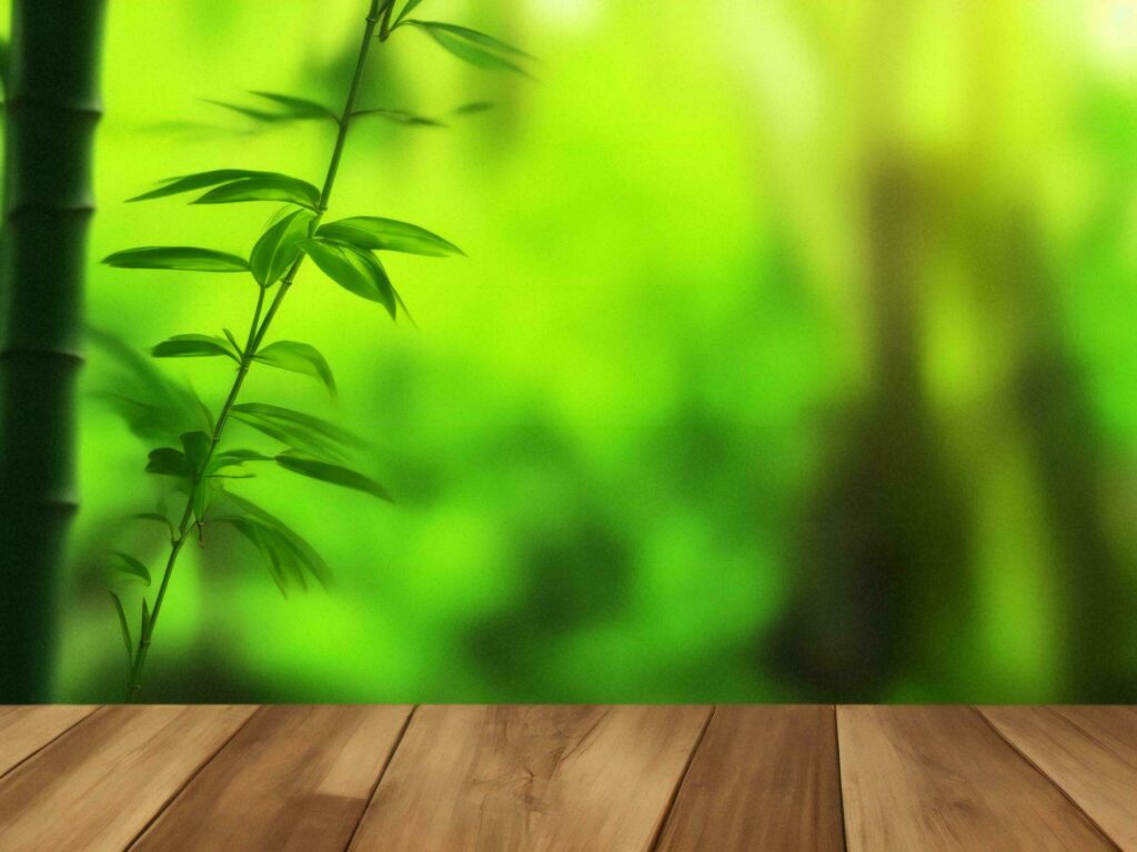 Wooden table on bamboo plant background ai generated Stock Free